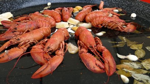 Background with fresh crayfish in pan and ready for cooking.