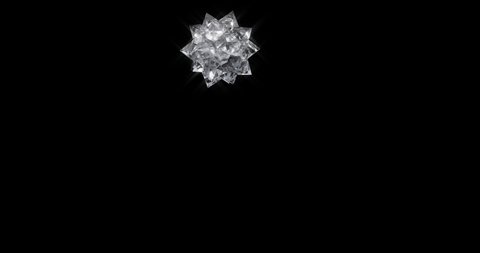 Crystal burst, glossy shape scattering 3d realistic footage. Dropping and falling to pieces crystalline geometric shape motion video. Transparent grains on black background movement animation