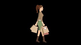 This video shows a woman walking with shopping bags