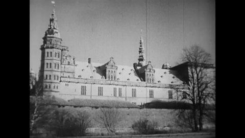 CIRCA 1950 - Tourists visit landmarks in Copenhagen.