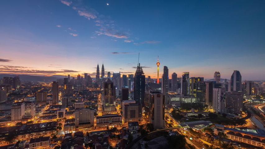 Kuala Lumpur Time lapse: City view during dawn overlooking the city centre skyline in Malaysia. Prores 4K | Shutterstock HD Video #1040584250