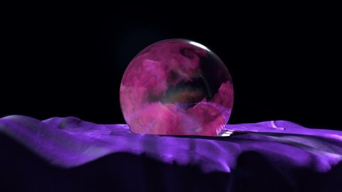 Crystal ball. Crystal sphere to guess fortune filling with smoke. 3D rendering.
