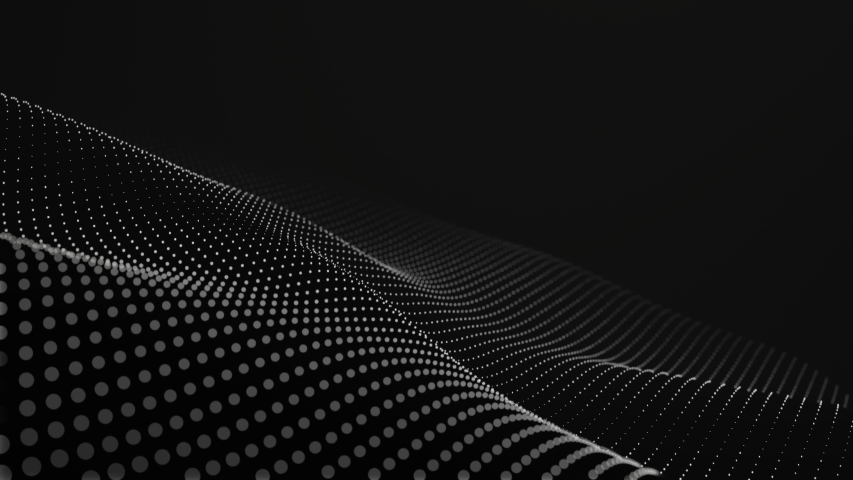 Futuristic grid wave of white halftone digital dots data smooth seamless animation on dark with dim light background. Flow particles landscape. For cyber technology, sound visualization, big data | Shutterstock HD Video #1040604596