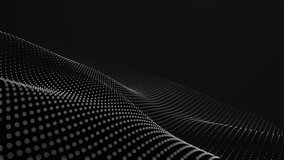 Futuristic grid wave of white halftone digital dots data smooth seamless animation on dark with dim light background. Flow particles landscape. For cyber technology, sound visualization, big data - Powered by Shutterstock - Get 15% off with code: PIKWIZARD15