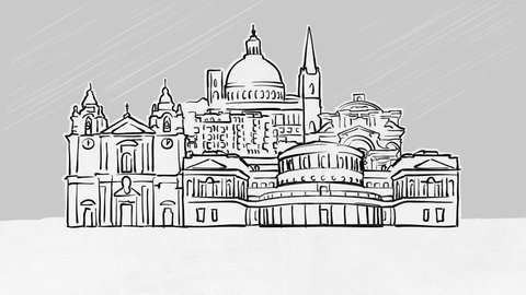 Holstentor Lubeck Selfdrawing Lines. Hand-drawn Panorama Animation, seamless build up and teardown