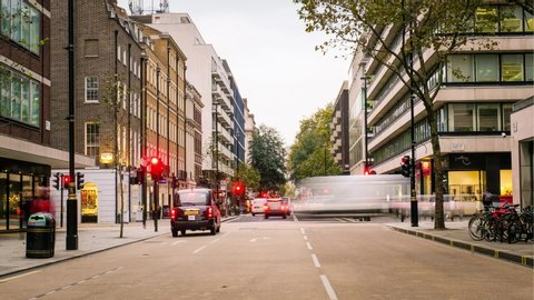 LONDON- NOVEMBER, 2019: Time lapse of Baker Street, a busy landmark street in London's Marylebone district, lined with offices and shops