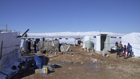 January 2017 - Beqaa Governorate, Lebanon: Pan left on tents of a refugee camp