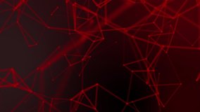 3D abstract red geometry flying wireframe network and connecting dot space on black background. Security futuristics computer and science concept. Abstract technology motion graphic. 4K footage video