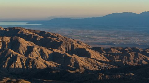Timelapse overview of sunset illuminating Coachella Valley in California