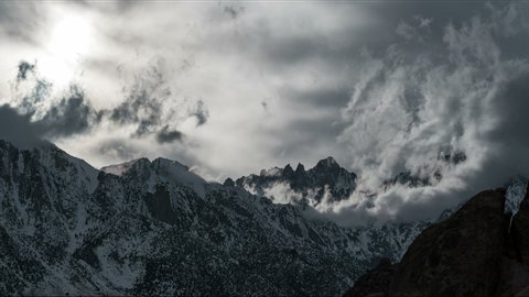 Timelapse of epic cloud formation over Mt. Whitney in Sierra Nevada Mountains in California in winter