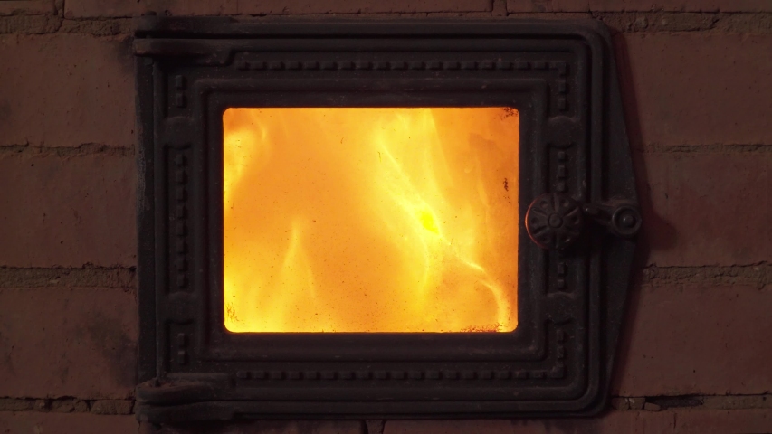 View of the fire burning in the furnace