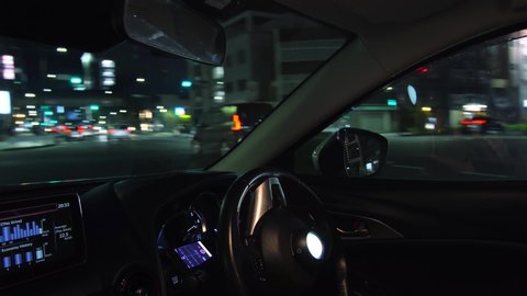 Live-action image movie of autonomous driving at night in the city.