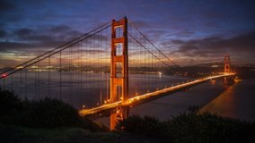 Golden Gate Bridge sunrise over San Francisco bay