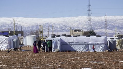 January 2017 - Beqaa Governorate, Lebanon: Syrian refugees at a refugee camp during cold winter