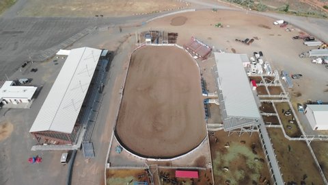 Aerial overhead panoramic view of Cody landscape and Stampede Rodeo Park, Wyoming.