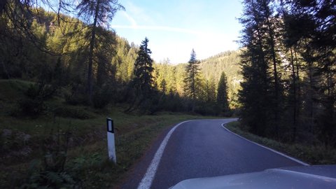 [Series] Mountain car driving in Italy' Alps (Giovetto di Palline) by twisting road, driver's point of view with bumper.