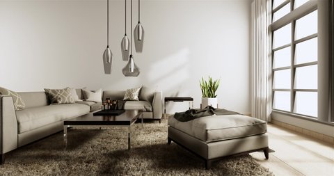 Living room modern style with white wall on wooden floor and sofa armchair on carpet.3D rendering