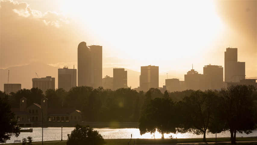 Beautiful Denver, Colorado Skyline from Day to Night Sunset Timelapse