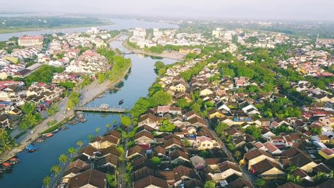 Panorama Aerial view of Hoi An ancient town, UNESCO world heritage, at Quang Nam province. Vietnam. 