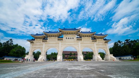 Time-lapse of Liberty Square main gate of Chiang Kai-Shek Memorial Hall in Taipei, Taiwan