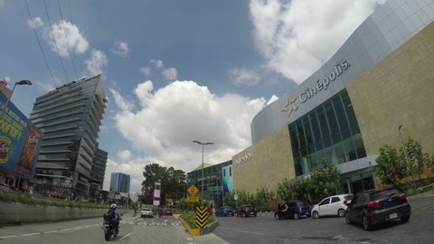 Guatemala City, Guatemala - Oct 25, 2019: POV of the busy streets, corporate and business area of the city.  Is the most populous city in Central America.