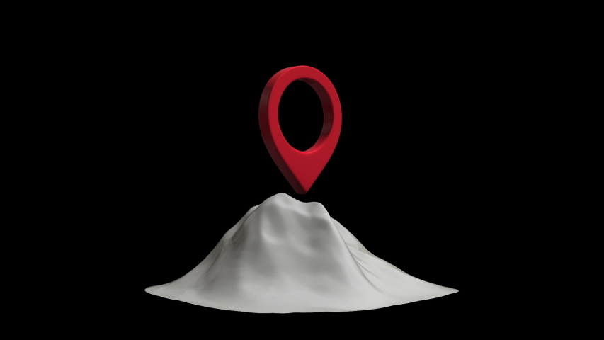 Geo map pin on mountain peak top. Place symbol GPS symbol 3d. Animation video available in 4k FullHD and HD render footage.