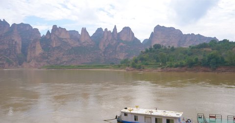 Landscape view of the yellow river in liujia xia Bingling Temple, Gansu China.