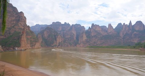 Landscape view of the yellow river in liujia xia Bingling Temple, Gansu China.