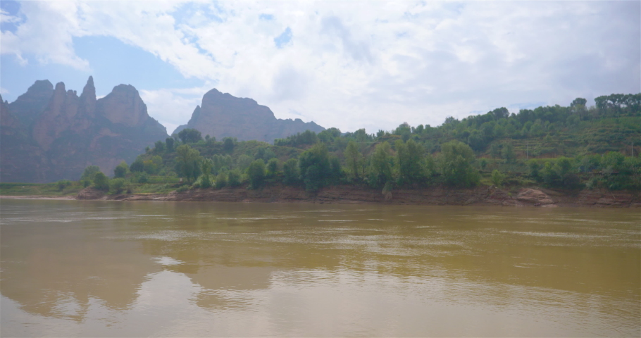 Landscape view of the yellow river in liujia xia Bingling Temple, Gansu China.
