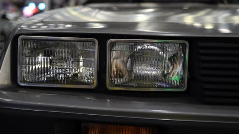 SAINT-PETERSBURG, RUSSIA - JULY 28, 2019: Delorean DMC-12 car Back to the future. Royal auto show exhibition.
