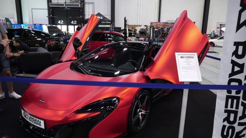 SAINT-PETERSBURG, RUSSIA - JULY 28, 2019: McLaren car. Automobile tuning. Royal auto show exhibition