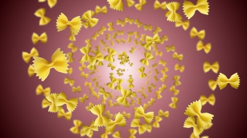 SLOW VERSION - Falling Farfalle Pasta, Typical Italian Food, Animation, Background, with Alpha Matte, Loop, 4k
