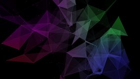 Polygonal colorful triangle animation on black background. 4k 3d abstract geometric footage.