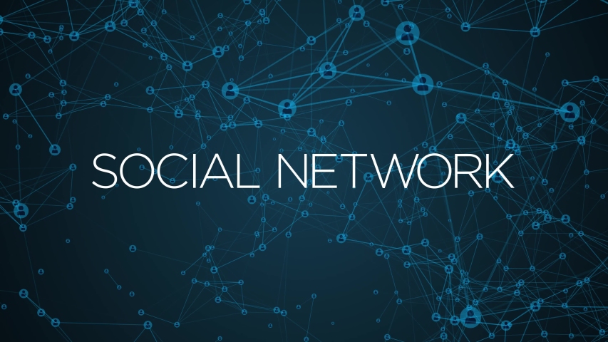 Social network concept on futuristic digital blue abstract background. Connected people on techonology net. 4k networking viral animation 3d.