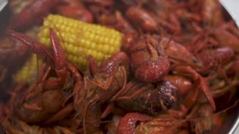 Austin , Texas / United States - 02 20 2019: Crawfish served in a bucket at restaurant
