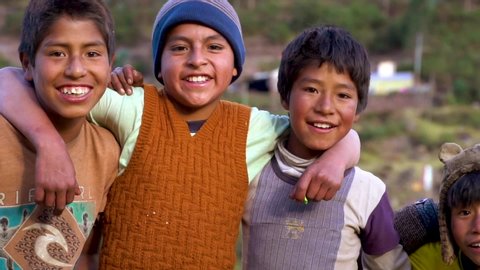 Peru , Peru / Peru - 02 21 2019: Happy Peruvian Local Village Children.