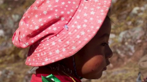 Peru , Peru / Peru - 02 21 2019: Little Peruvian Local Village Girl 3.