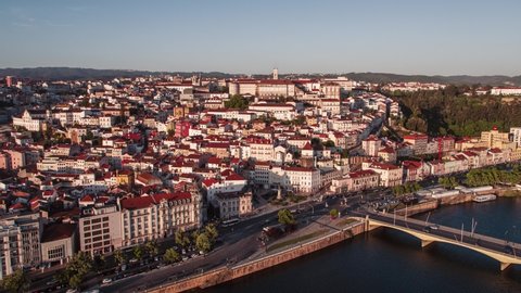 Establishing Aerial View of Coimbra, Coimbra Skyline, Portugal