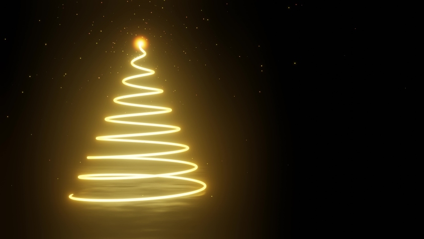 Bright line of golden light forming a stylized Christmas tree with a sparkling finale in front of a black background, 4k  | Shutterstock HD Video #1040786777