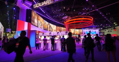 LOS ANGELES - June 16, 2015: Square Enix booth at the E3 2015 expo in Convention Center. Electronic Entertainment Expo, commonly known as E3, is an annual trade fair for the video game industry.