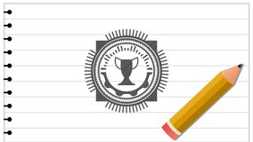 trophy icon pencil strokes emblem. Vector Illustration. Detailed. rotary style, conceptual draw, top loop animation
