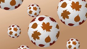 White Balls With Brown Fall Leaves Pattern Floating on Brown Background