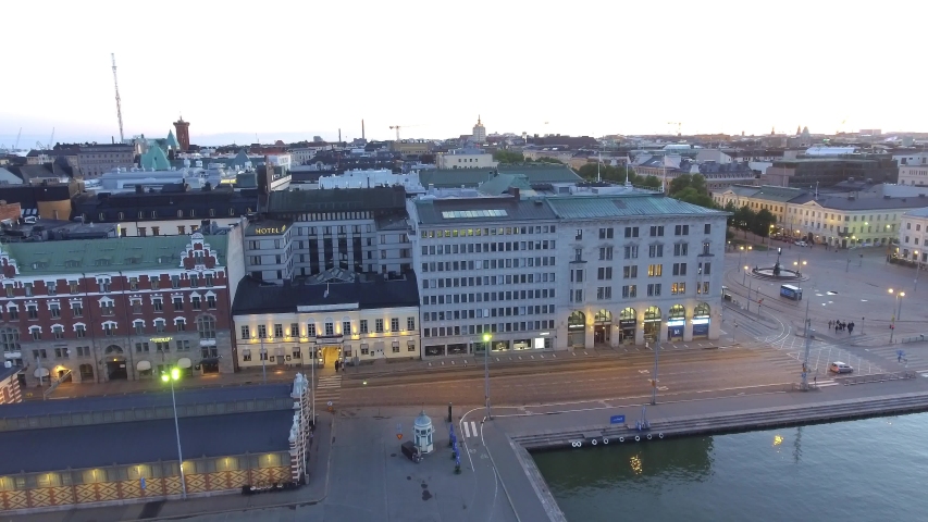 Helsinki aerial skyline at dusk, Finland