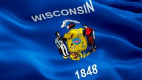 Wisconsin flag waving. National 3d United States flag waving. U.S. Wisconsin seamless loop animation. American US State flag HD resolution Background. ‎Madison Wisconsin flag closeup 1080p Full HD vid