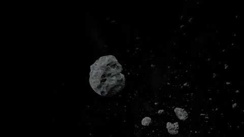 asteroid field fly through, science fiction space scene
