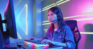 young asian girl gamer lose in Online Video Game and feel depress