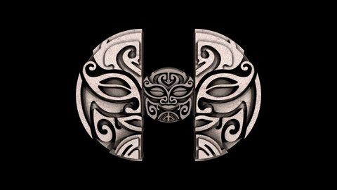 Polynesian mask tunnel 3D animation. Incl ALPHA MATTE. Perfect 4K video for TV show, stage design, documentary movie or any Samoan design and Polynesian art related projects.