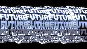 The future. A glowing composition with 3D text. The inscription on the moving cylinder-shaped text is "future." Different colors blink and change. Motion design. - Powered by Shutterstock - Get 15% off with code: PIKWIZARD15