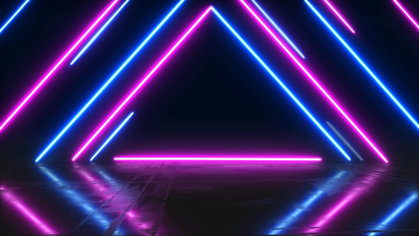 Neon lights abstract motion animated background.Abstract motion lighting equipment and lights effects.Neon lights looped animation for music videos and fluid background.Triangle neon lights.  | Shutterstock HD Video #1040850077