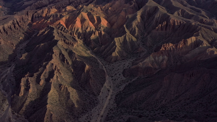 Eroded landscape in Tilcara, Tilcara,Quebrada de Humahuaca, Jujuy province, Aerial View, Argentina, South America, America